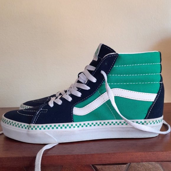 SOLD-unisex Vans checkered sole skater shoes men's 8.5 blue green white - Picture 2 of 11